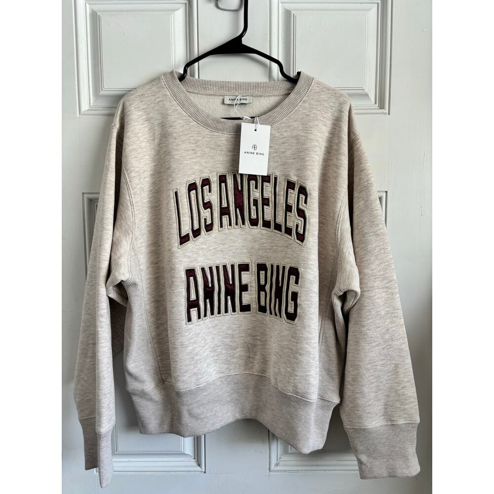 NWT Anine Bing Harry shrunken sweatshirt Oatmeal sie XL - Picture 2 of 6